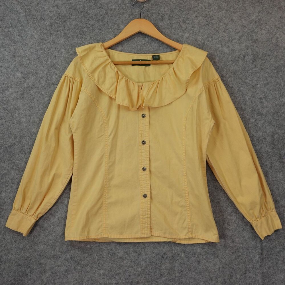 Whimsy Ruffled Blouse Women Small Yellow Boxy Soft Girl Career Vintage HUNT CLUB